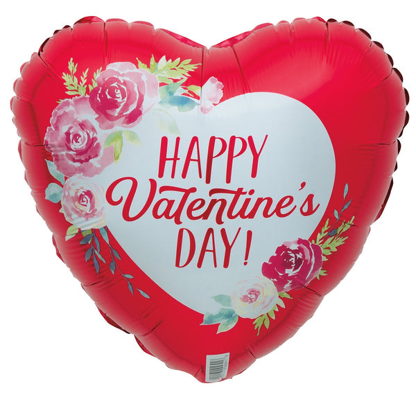 FLORAL HAPPY VALENTINE'S DAY 45CM (18") HEART WITH RIBBON